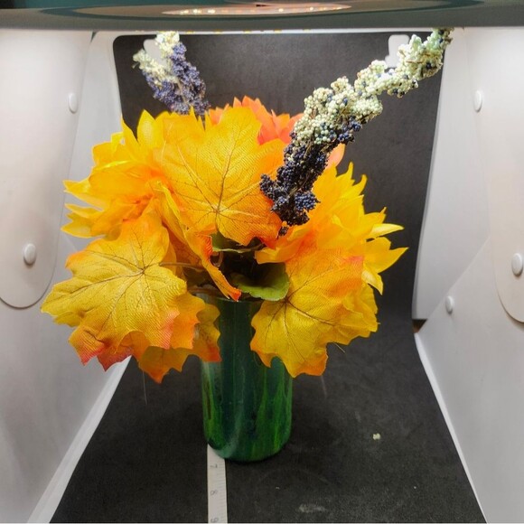 Hand Crafted Floral Table Centerpiece Fall Chrsyanthemum Glass - Picture 7 of 11